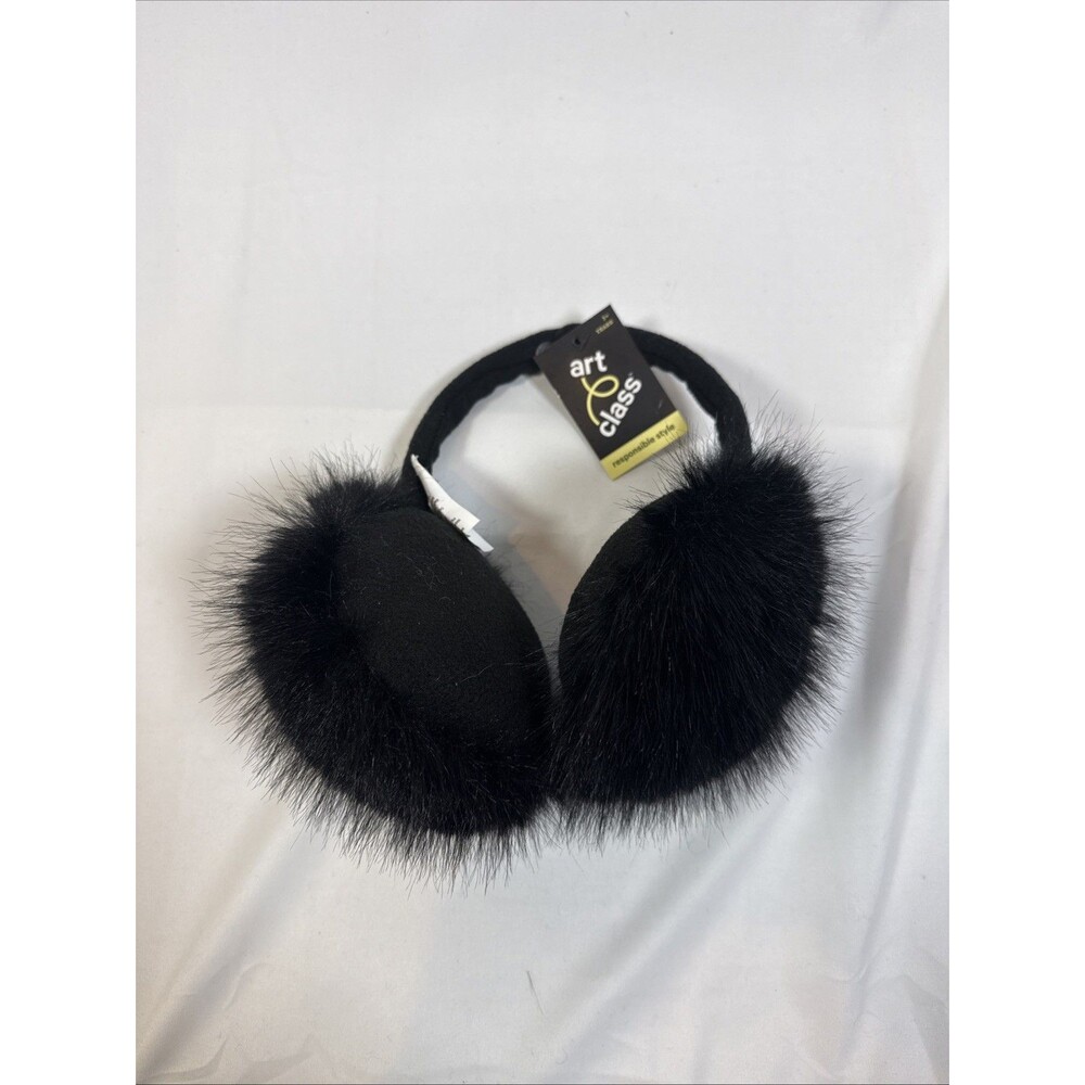 Art Class Fur Earmuffs Color Black Two Ear Cuffs Square Earmuffs 1 Piece